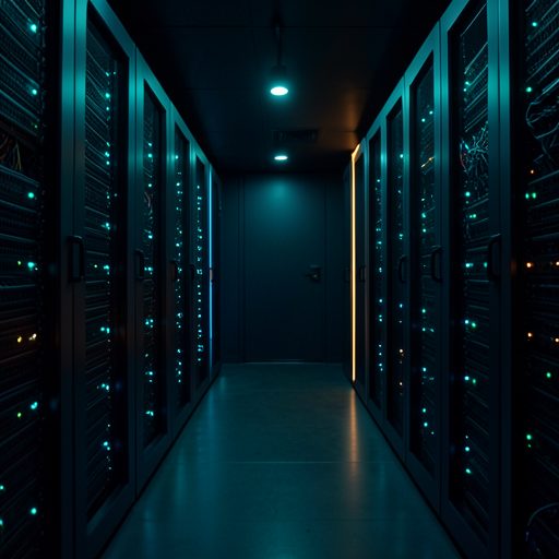 Server racks with glowing status lights