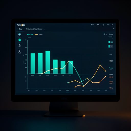 Dark analytics dashboard with glowing charts