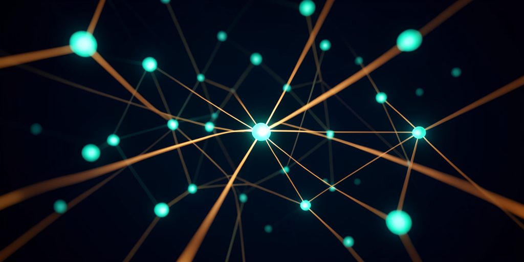 Abstract neural network in the Hellios brand palette