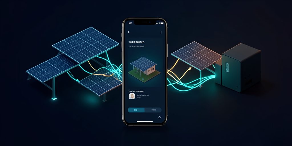 A smartphone app controlling solar panels and a battery system